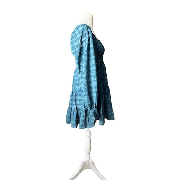 Cottagecore Babydoll UO Sz Small Smocked Plaid Mini Dress Boho Western Cowgirl - Picture 4 of 8